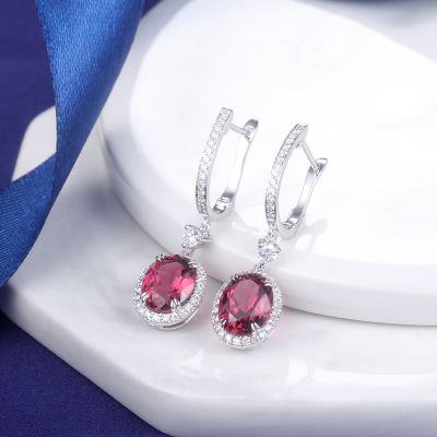 高端定制红碧玺耳吊